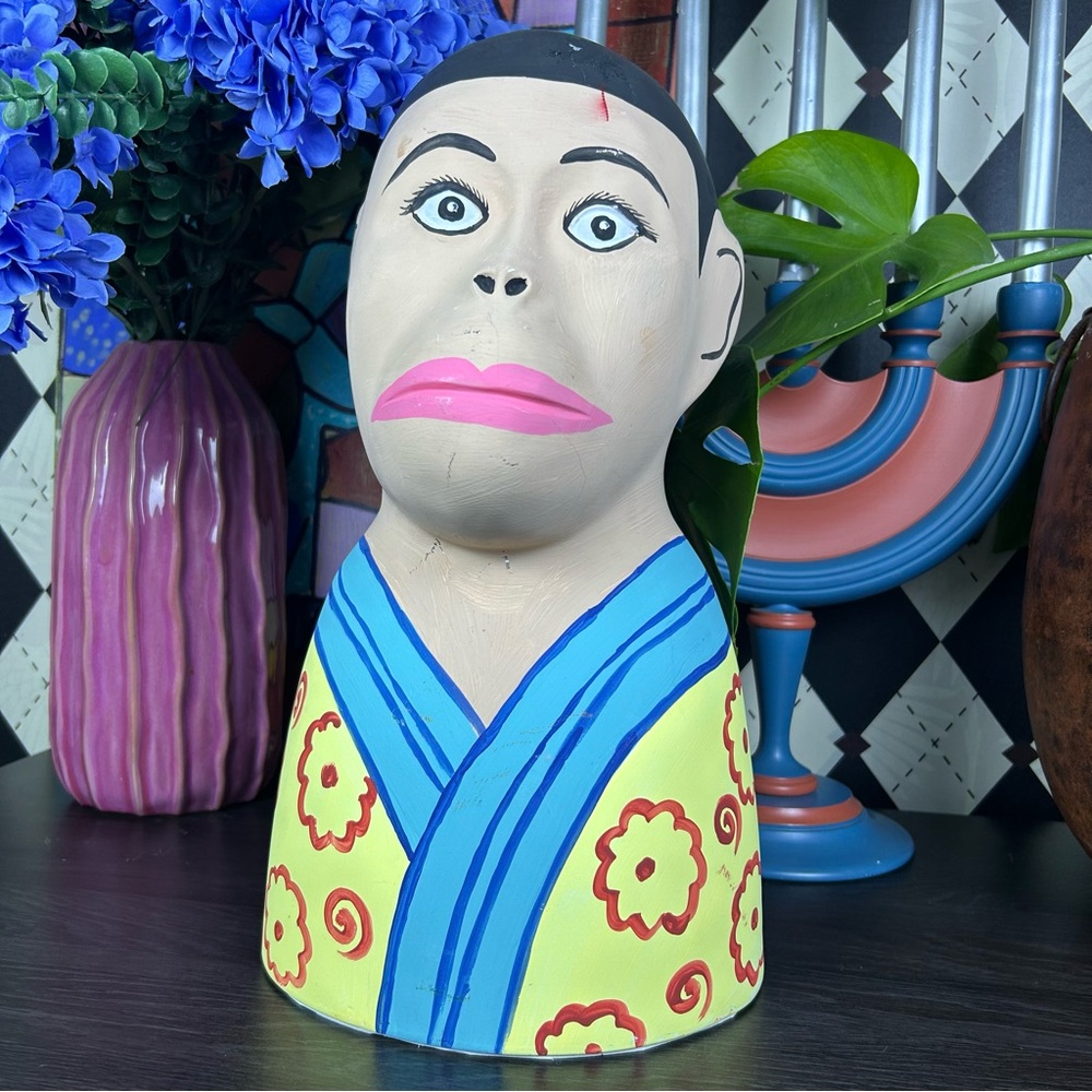 Large Expressive Folk Art Bust Papier‎ Mâché Whimsical Sculpture Handpainted 16"